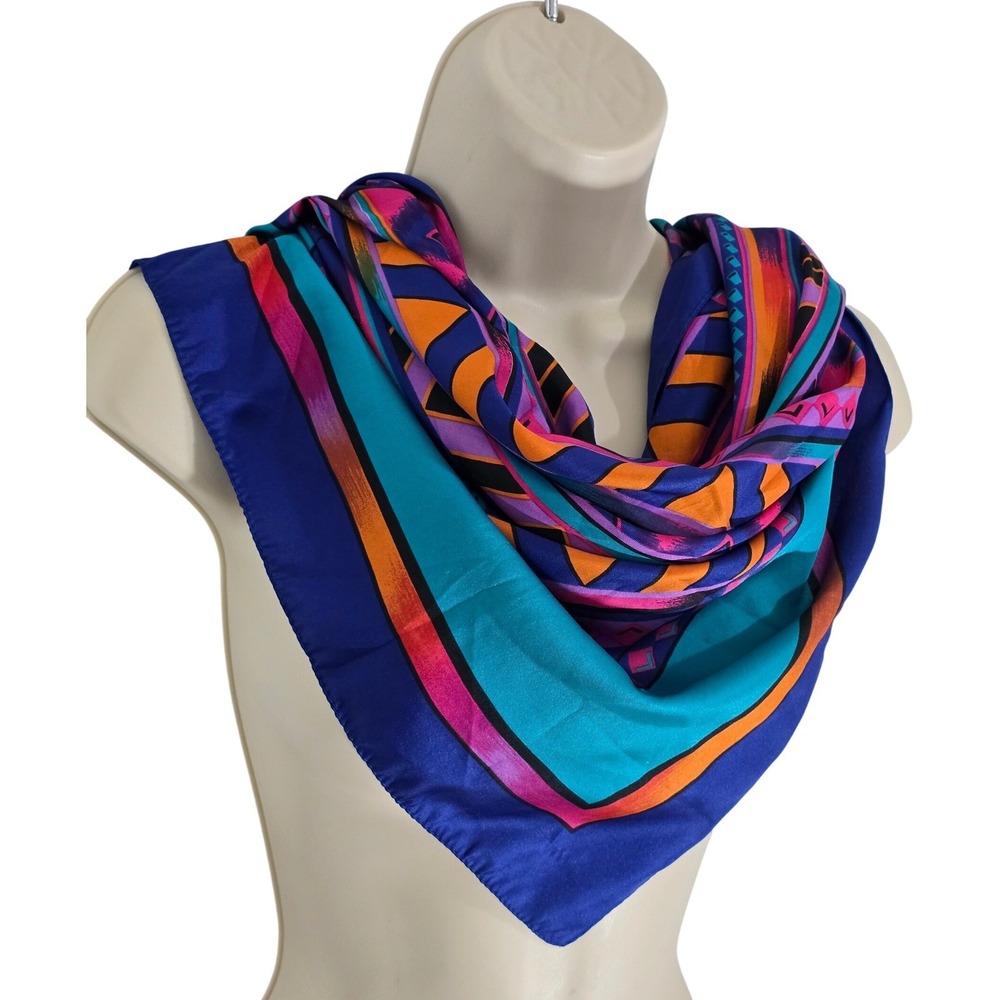 Domanni for Gantos VTG Scarf Geometric Tribal Print Blue Orange‎ Made in Italy